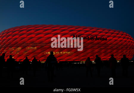 MUNICH, GERMANY - MARCH 11 2015: A general view as fans arrive at the ground before the UEFA Champions League match between Bayern Munich and FC Shakhtar Donetsk. Stock Photo