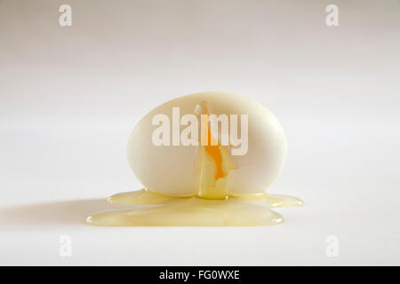 Concept , anda broken egg yolk death destroy life end on white background Stock Photo