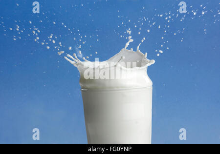 Milk splash on blue background Stock Photo