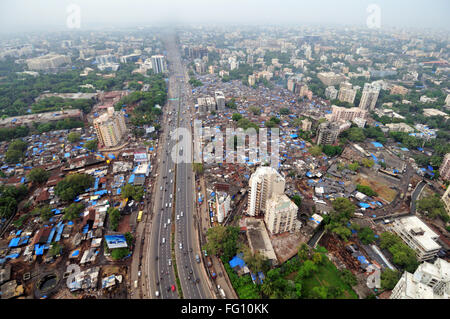 aerial view of western express highway ; Andheri ; Bombay Mumbai ; Maharashtra ; India Stock Photo