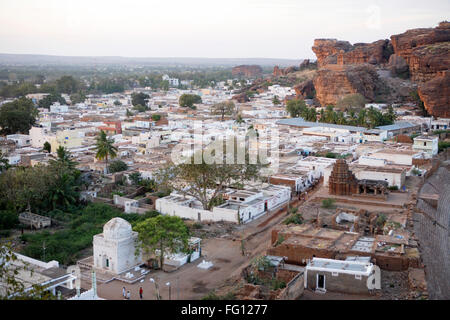 Badami , Chalukya , Town , Rock Cut Cave Temple , District Bagalkot , State Karnataka , Deccan Plateau , India Stock Photo