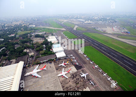 aerial view of runway hangar air india chhatrapati shivaji international airport Sahar Bombay Mumbai Maharashtra India Asia Stock Photo