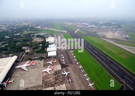 aerial view of runway with hangar of air india at chhatrapati shivaji ...