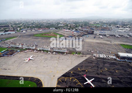 aerial view of runway at chhatrapati shivaji international airport ; Sahar ; Bombay Mumbai ; Maharashtra ; India Stock Photo