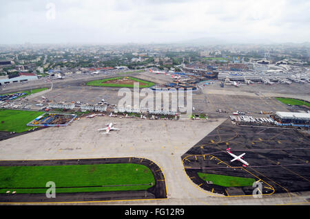 aerial view of runway at chhatrapati shivaji international airport ; Sahar ; Bombay Mumbai ; Maharashtra ; India Stock Photo