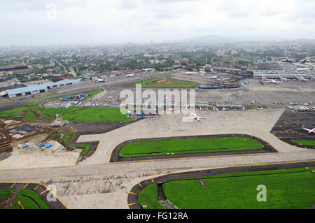 aerial view of runway at chhatrapati shivaji international airport ; Sahar ; Bombay Mumbai ; Maharashtra ; India Stock Photo