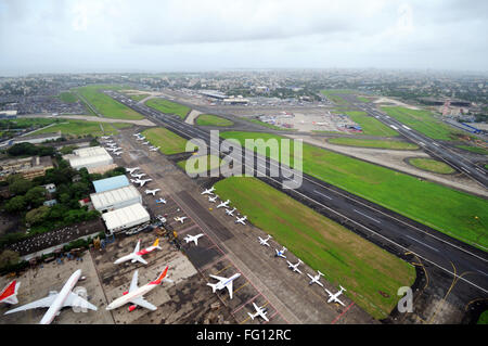 aerial view of runway with hangar of air india at chhatrapati shivaji ...