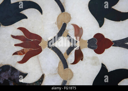 Marble inlay work of interlocking designs on wall of  Taj Mahal Seventh Wonders of World , Agra , Uttar Pradesh Stock Photo