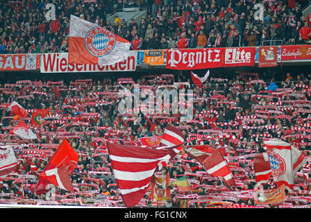 MUNICH, GERMANY - MARCH 11 2015: Bayern Munich fans during the UEFA Champions League match between Bayern Munich and FC Shakhtar Donetsk. Stock Photo