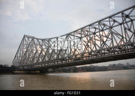Howrah Bridge now Rabindra Setu over River Hooghly , Calcutta Kolkata , West Bengal , India Stock Photo