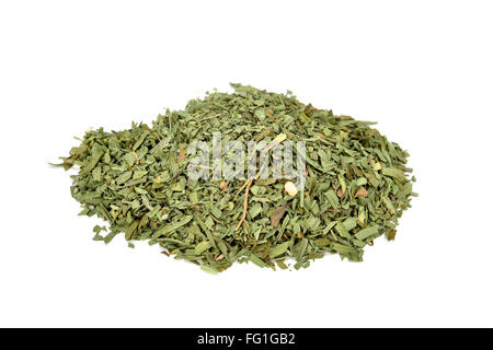 a pile of chopped tarragon leaves on a white background Stock Photo