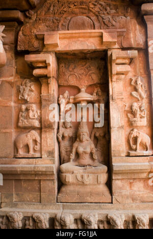 Carved Statues of Goddess on wall of Brihadeshwara Temple called Big Temple Built By Raja  Chola Thanjavur Tamil Nadu Stock Photo