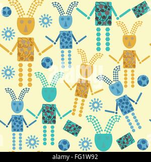 Cute robots  seamless pattern and seamless pattern in swatch menu, vector illustration Stock Vector