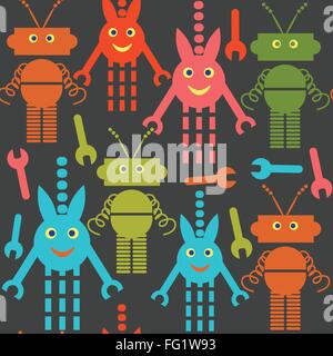 Robots and monsters seamless pattern and seamless pattern in swatch menu, vector image Stock Vector