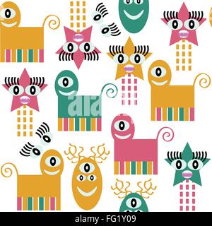 Abstract adorable monsters  seamless pattern and seamless pattern in swatch menu, vector image Stock Vector