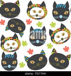 Abstract cats seamless pattern and seamless pattern in swatch menu, vector image Stock Vector