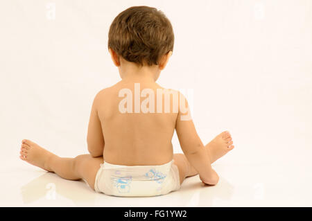 Backview of one year old boy in nappy spreading feet MR#686O 29 June 2008 Stock Photo