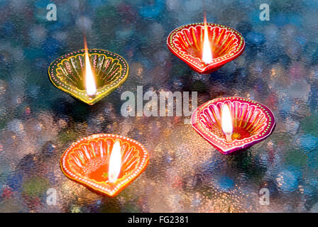 Painted oil lamps for Diwali festival in India Stock Photo