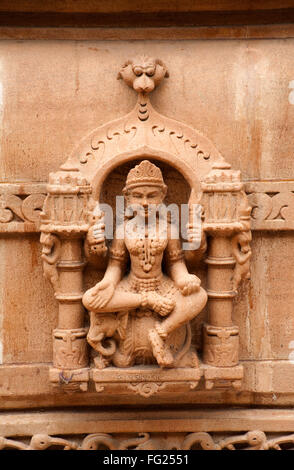 Goddess sitting on elephant on the wall of panchasara parasvanath jain temple ; Patan ; Gujarat ; India Stock Photo