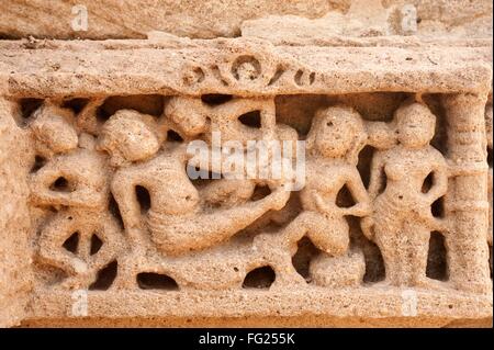 Sculptures on the wall of sun temple at modhera ; Mehsana ; Gujarat ; India Stock Photo