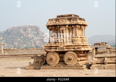 Ornate stone chariot in vitthal temple ; Hampi ; Karnataka ; India Stock Photo