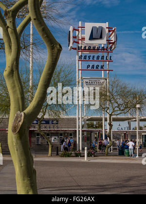 Entrance, Maryvale Baseball Park, spring training baseball, Phoenix, Arizona. Stock Photo