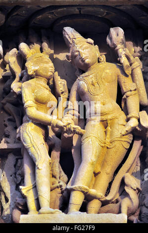 shiva parvati on the wall of vamana temple Khajuraho madhya pradesh india Stock Photo