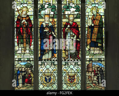 St. Augustine, Queen Bertha, King Edwin, St.Paulinus, stained glass window by J. Powell & Son, 1900, Blakeney, Norfolk, England Stock Photo