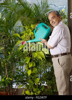 Old man watering plants MR#702T Stock Photo