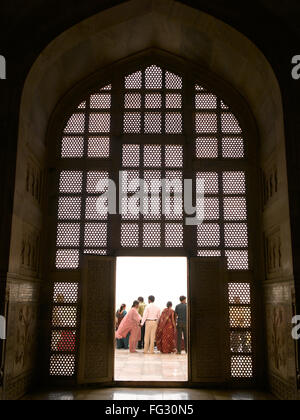 Lattice window of taj Mahal ; Agra ; Uttar Pradesh ; India Stock Photo