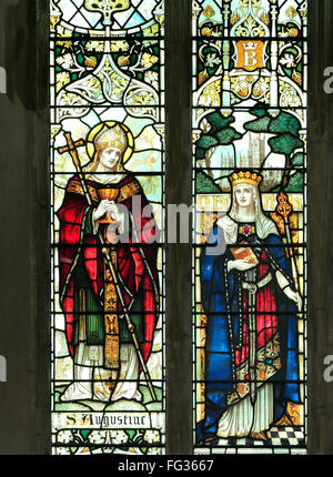 St. Augustine and Queen Bertha of Kent, stained glass window by J. Powell & Son, 1900,  Blakeney, Norfolk, England, UK Stock Photo