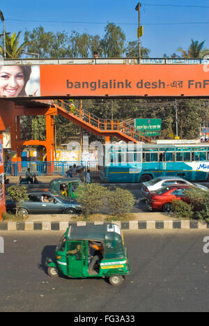 Traffic on road foot over bridge Mirpur road ; Dhanmondi ; Dhaka ; Bangladesh Stock Photo