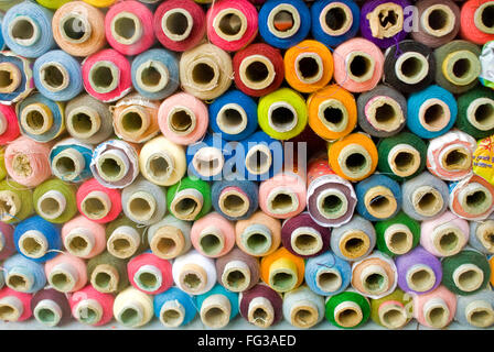 Closeup of colourful rolls of threads in New Market ; Dhaka ; Bangladesh Stock Photo