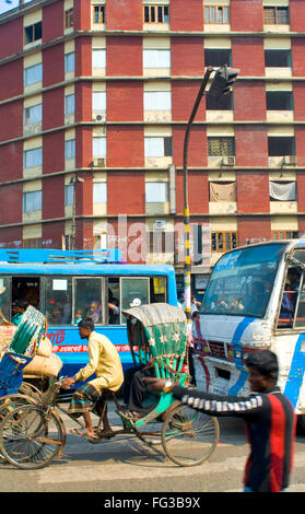 Cycle rickshaws on road traffic ; Dhaka ; Bangladesh Stock Photo