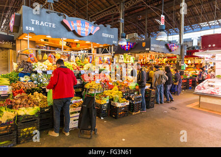 People and shops in Sant Josep de la Boqueria Market in Barcelona Stock Photo