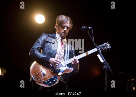 The Kings of Leon performing on the Pyramid stage at the Glastonbury Festival 2008, Somerset, England, United Kingdom. Stock Photo