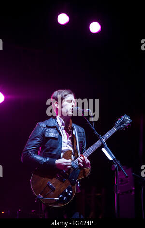 The Kings of Leon performing on the Pyramid stage at the Glastonbury Festival 2008, Somerset, England, United Kingdom. Stock Photo