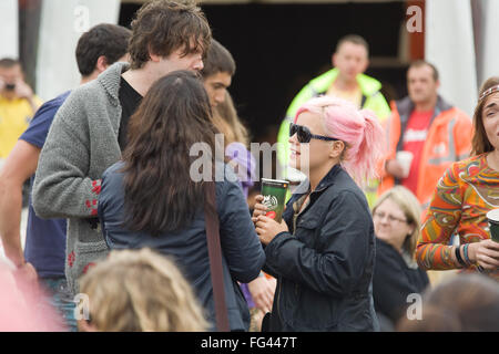 Lily Allen backstage at the Glastonbury Festival 2008, Somerset, England, United Kingdom. Stock Photo