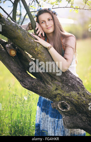 Beautiful woman enjoying nature . Serenity and harmony conceptual Stock Photo