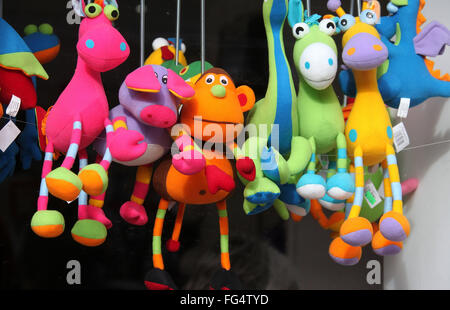 Baby toys in a shop window at Bakewell in the Peak District Stock Photo