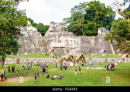 Tikal Temple 33, ancient Maya funerary pyramid  located in the North Acropolis of the great Maya city of Tikal Stock Photo