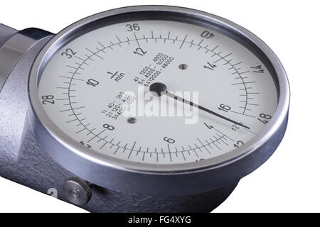 Tachometer, old RPM counter showing zero, isolated in white Stock Photo