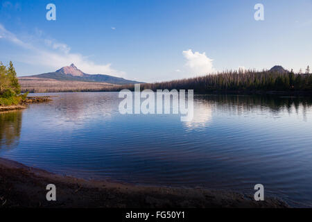 Big Lake at the base of Mt Washington, one of the tallest mountains on the Santiam Pass near Mount Jefferson. Stock Photo