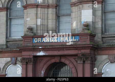 Front facade of Clifton Street Orange Hall near Carlisle Circus in North Belfast. Stock Photo