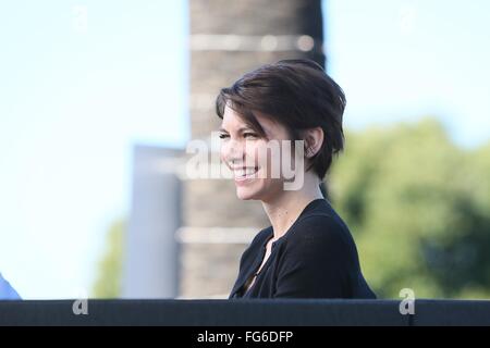 Lauren Cohan seen at Universal Studios where she was interviewed by Mario Lopez for television show 'Extra'  Featuring: Lauren Cohan Where: Los Angeles, California, United States When: 12 Jan 2016 Stock Photo