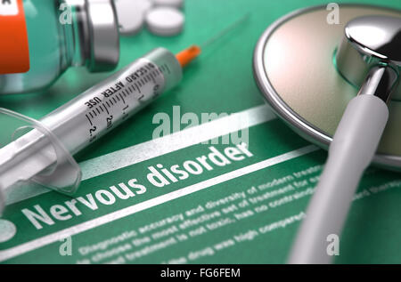 Nervous disorder - Printed Diagnosis on Green Background. Stock Photo