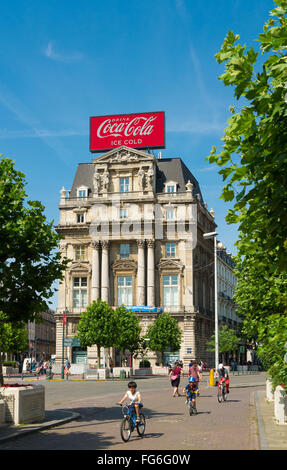 BRUSSELS, BELGIUM - JULY 11, 2015: Coca-cola advertisement on the top of a building. It is often referred to simply as Coke (a r Stock Photo
