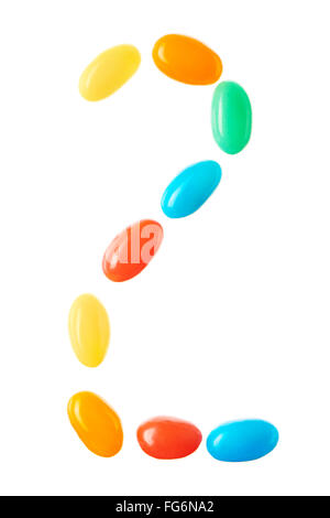 "2" number made of multicolored candies isolated on white background Stock Photo