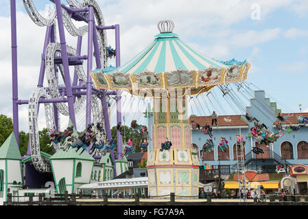 Rides at Tivoli Gröna Lund Theme Park, Lilla Allmänna Gränd, Djurgården, Stockholm, Kingdom of Sweden Stock Photo