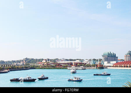 Landscape of Resorts World Sentosa Singapore as seen from roof deck of Vivo City Stock Photo